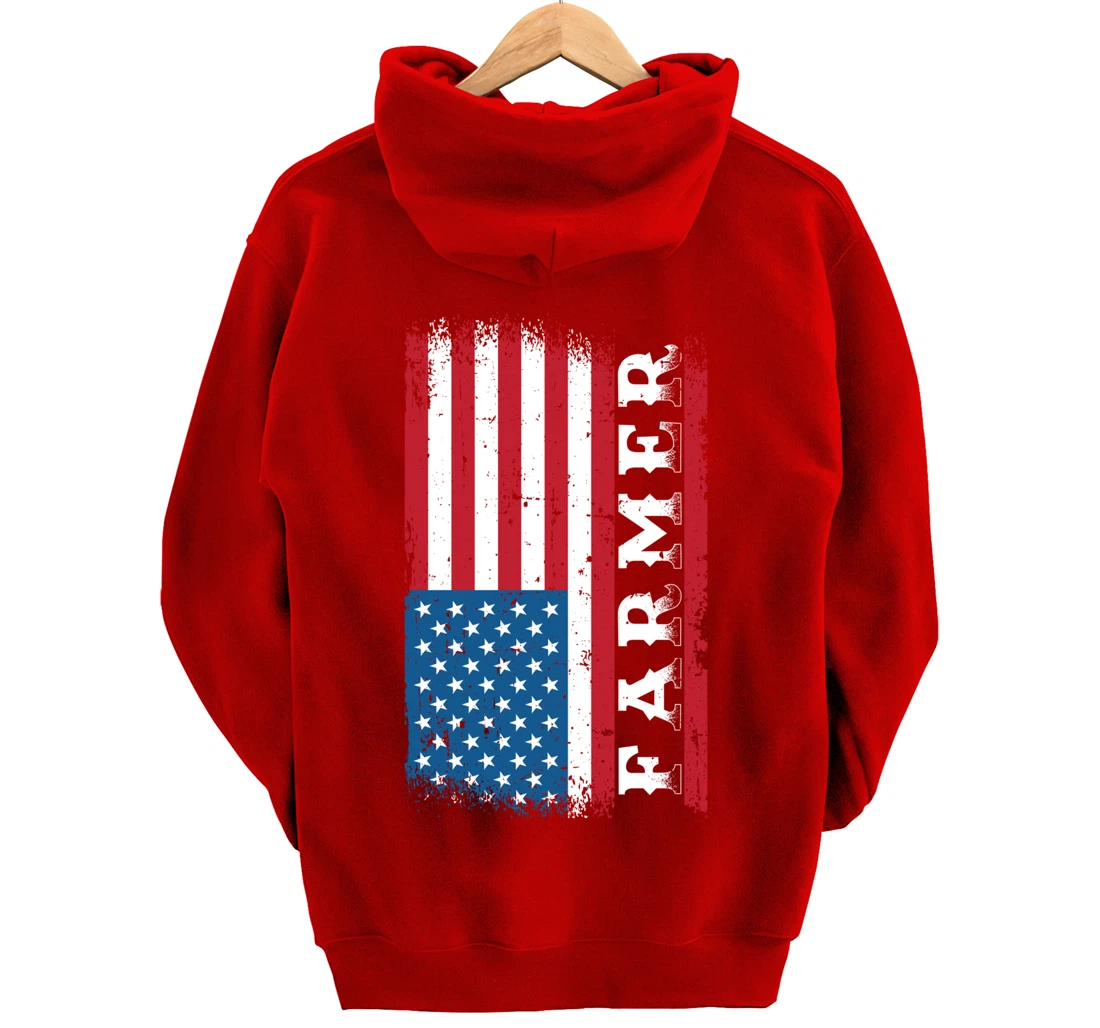 Patriotic Farm Lover American Flag Graphic Women Men Farmer Pullover Hoodie