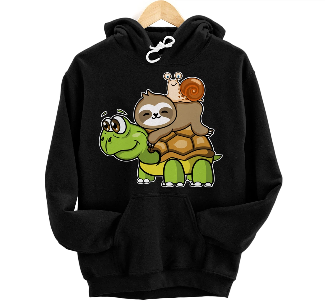 Turtle sloth snail slow lazy cartoon cute animal Pullover Hoodie