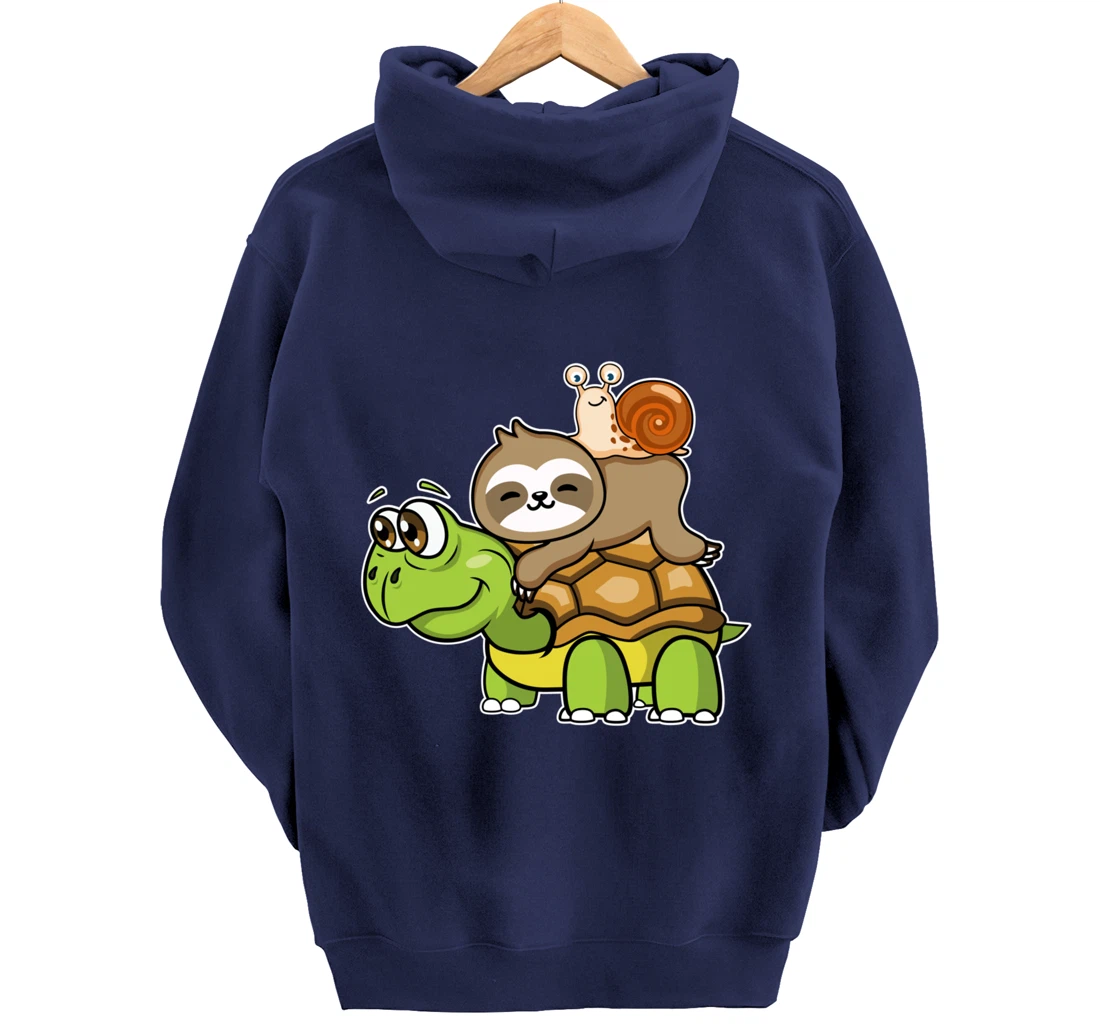 Turtle sloth snail slow lazy cartoon cute animal Pullover Hoodie