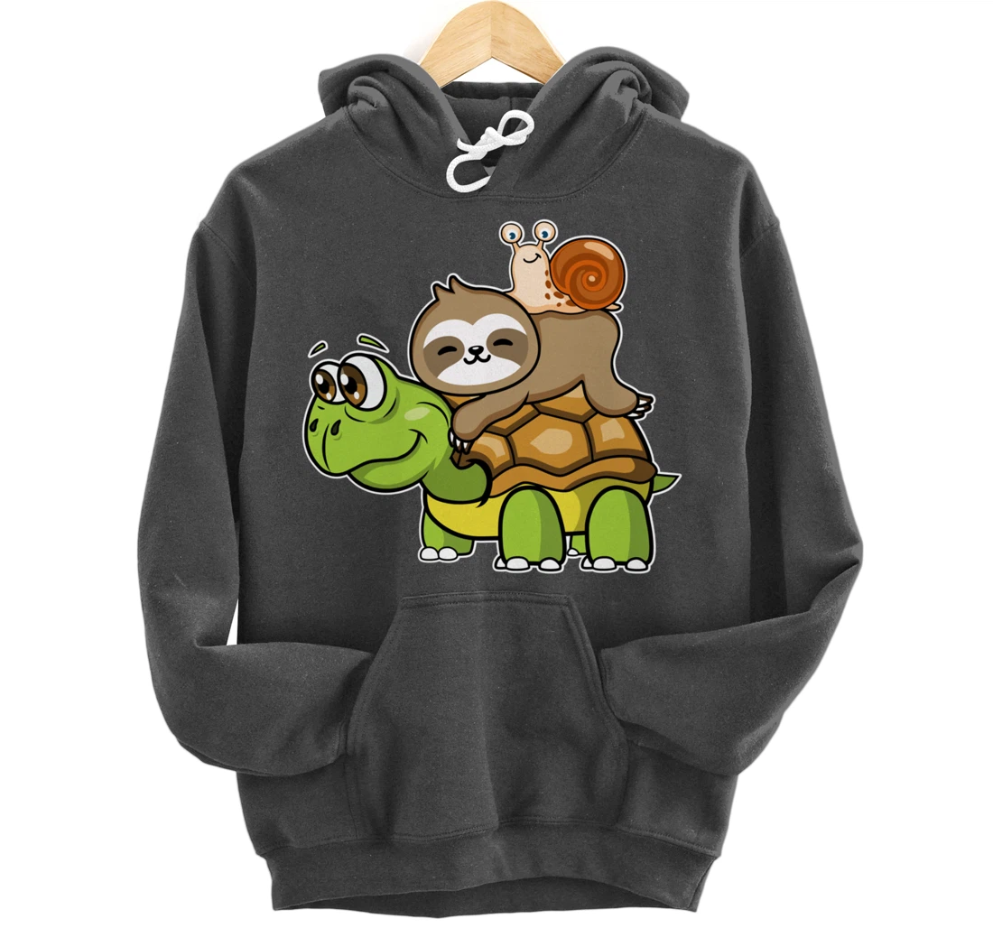 Turtle sloth snail slow lazy cartoon cute animal Pullover Hoodie