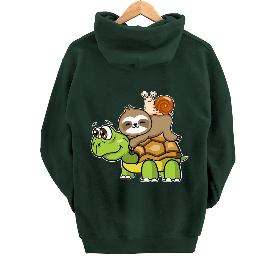 Turtle sloth snail slow lazy cartoon cute animal Pullover Hoodie