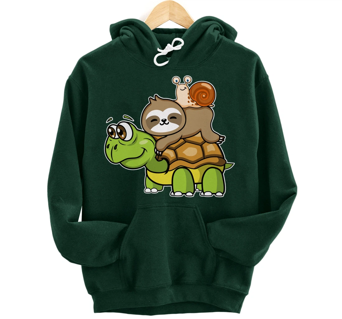 Turtle sloth snail slow lazy cartoon cute animal Pullover Hoodie