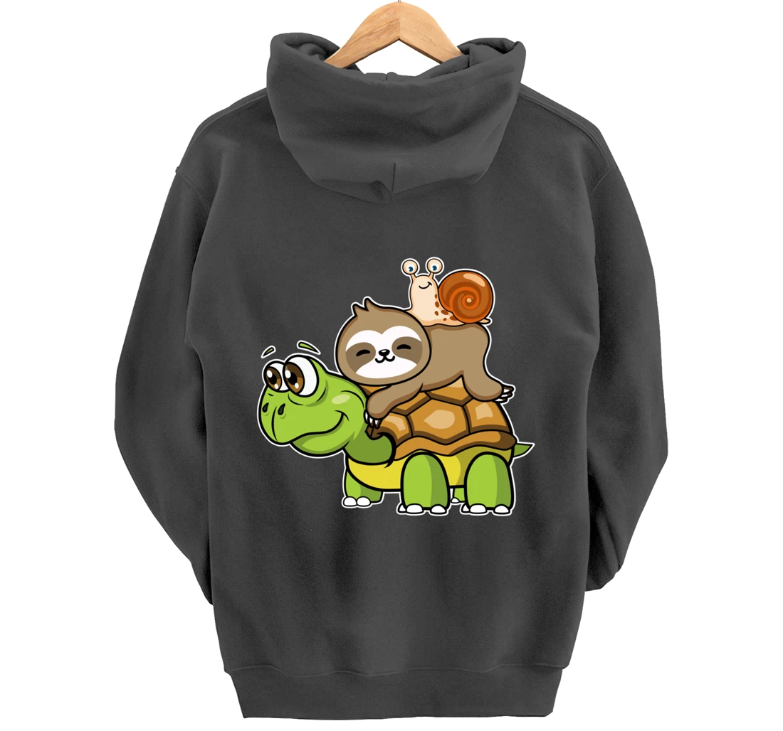 Turtle sloth snail slow lazy cartoon cute animal Pullover Hoodie