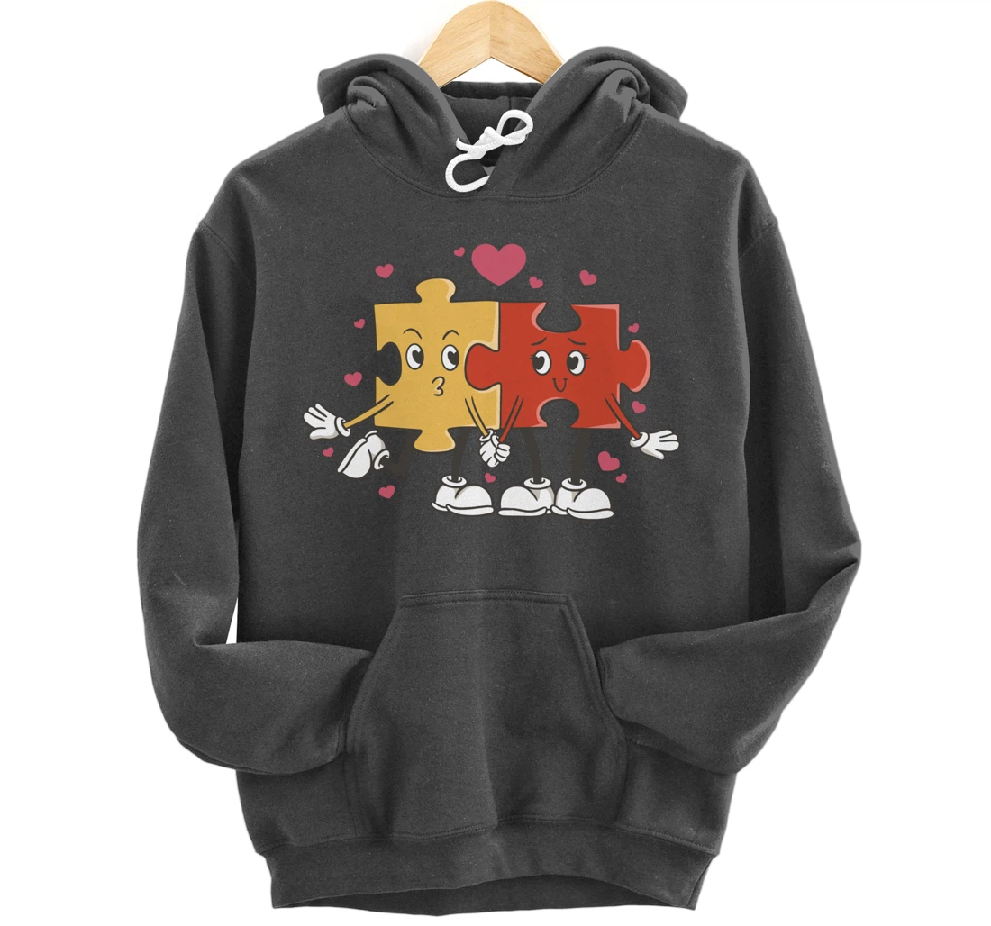 Puzzle Love Cartoon Puzzle Piece Pullover Hoodie