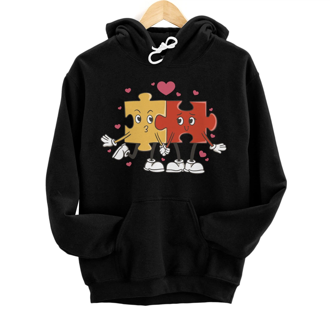 Puzzle Love Cartoon Puzzle Piece Pullover Hoodie