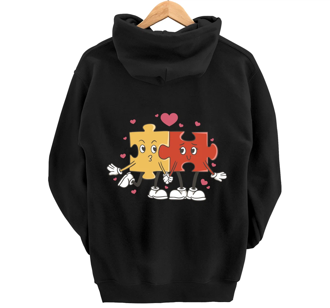 Puzzle Love Cartoon Puzzle Piece Pullover Hoodie