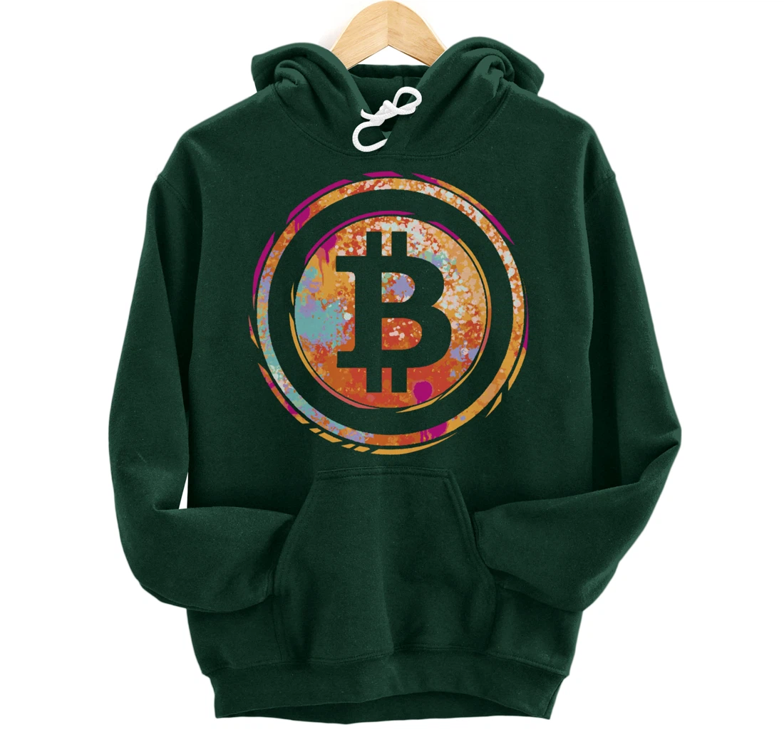 Bitcoin Symbol Watercolor BC Cryptocurrency Crypto Pullover Hoodie