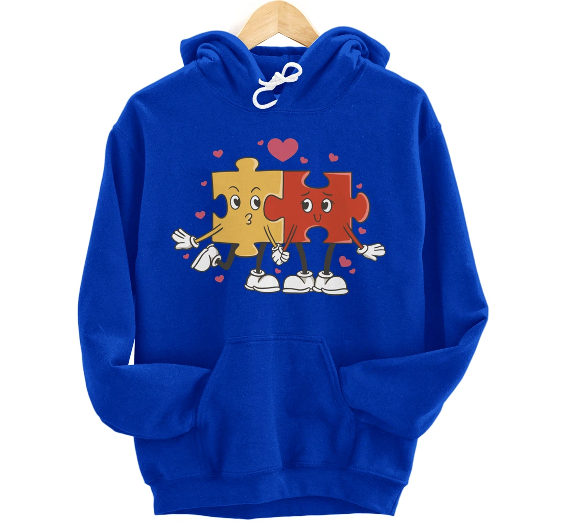 Puzzle Love Cartoon Puzzle Piece Pullover Hoodie