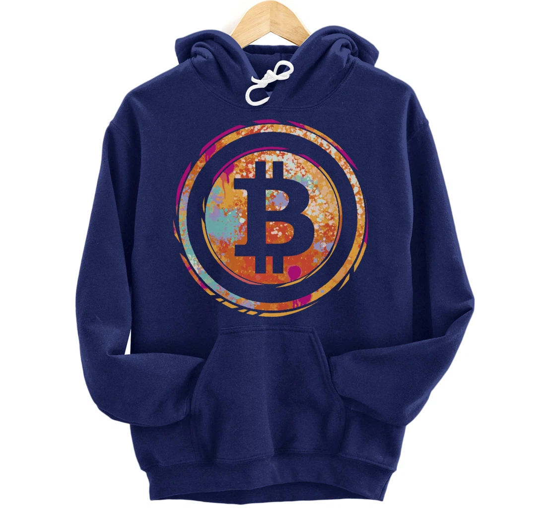 Bitcoin Symbol Watercolor BC Cryptocurrency Crypto Pullover Hoodie