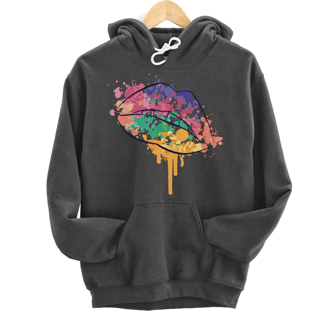 Mouth With Watercolor Stains Lips Watercolor Sunset Pullover Hoodie