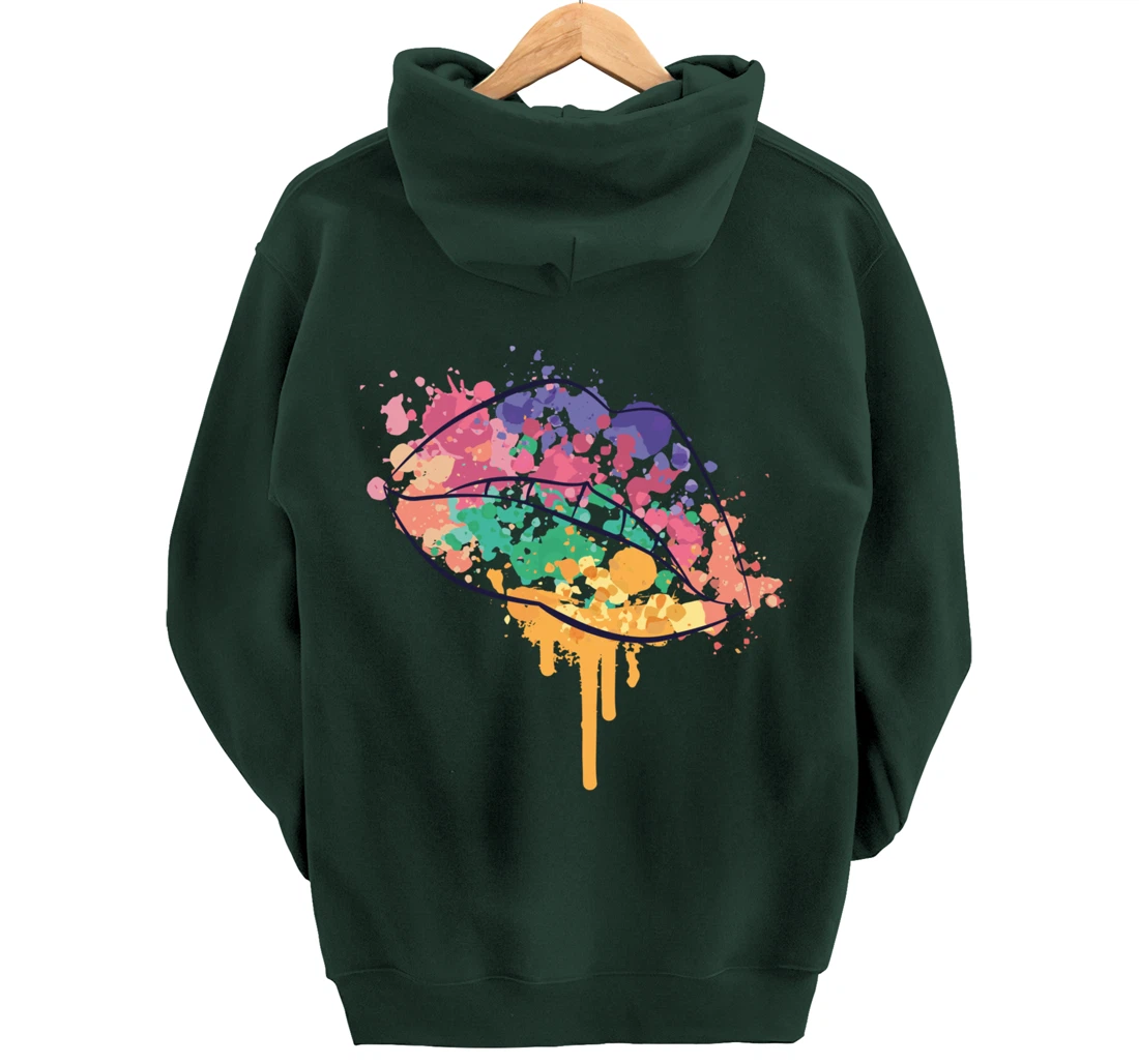 Mouth With Watercolor Stains Lips Watercolor Sunset Pullover Hoodie
