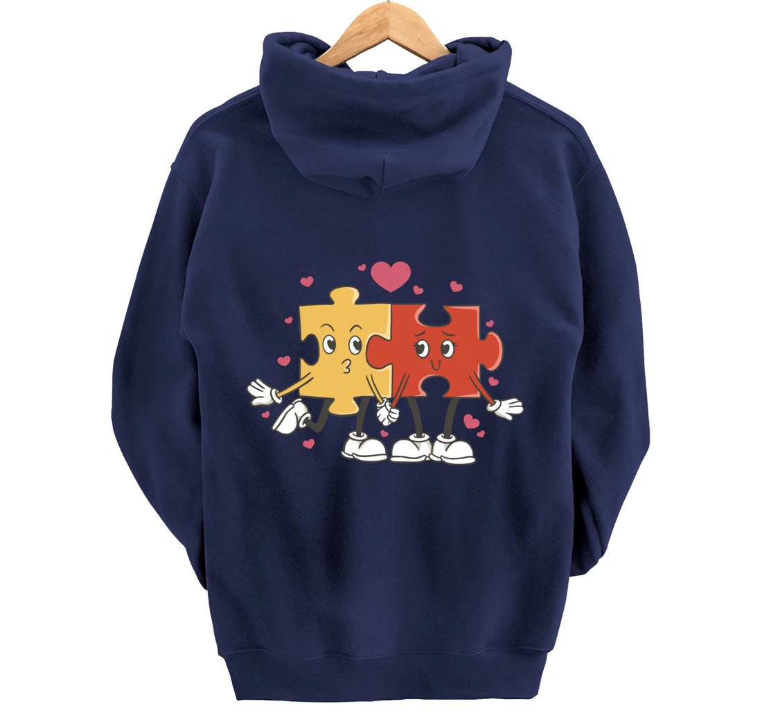 Puzzle Love Cartoon Puzzle Piece Pullover Hoodie