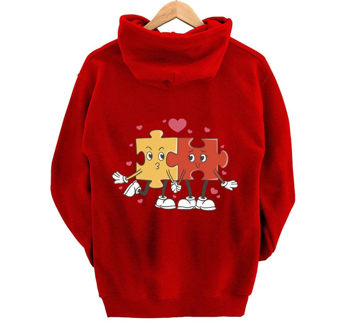 Puzzle Love Cartoon Puzzle Piece Pullover Hoodie