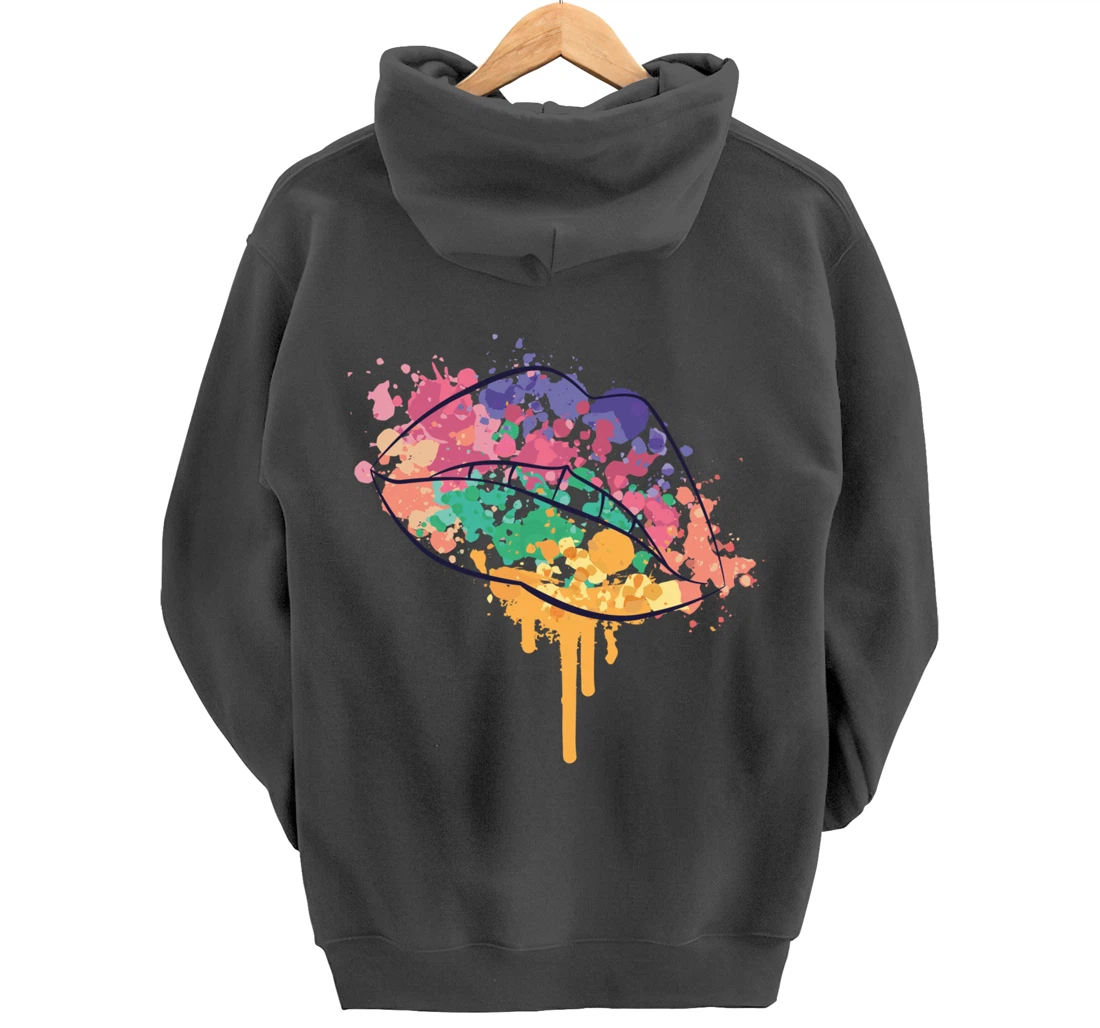 Mouth With Watercolor Stains Lips Watercolor Sunset Pullover Hoodie
