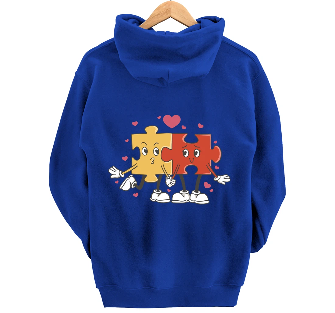 Puzzle Love Cartoon Puzzle Piece Pullover Hoodie