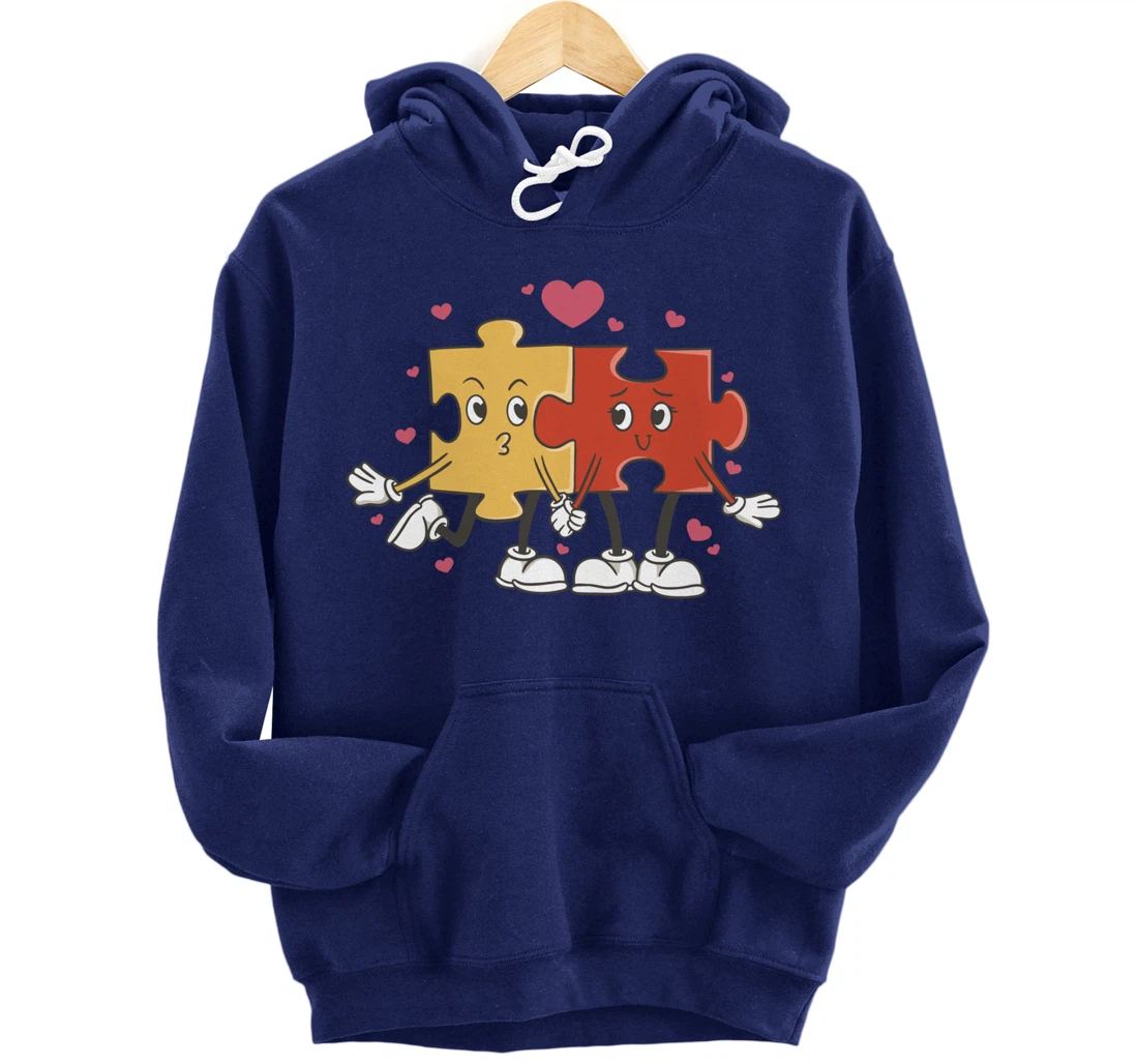 Puzzle Love Cartoon Puzzle Piece Pullover Hoodie