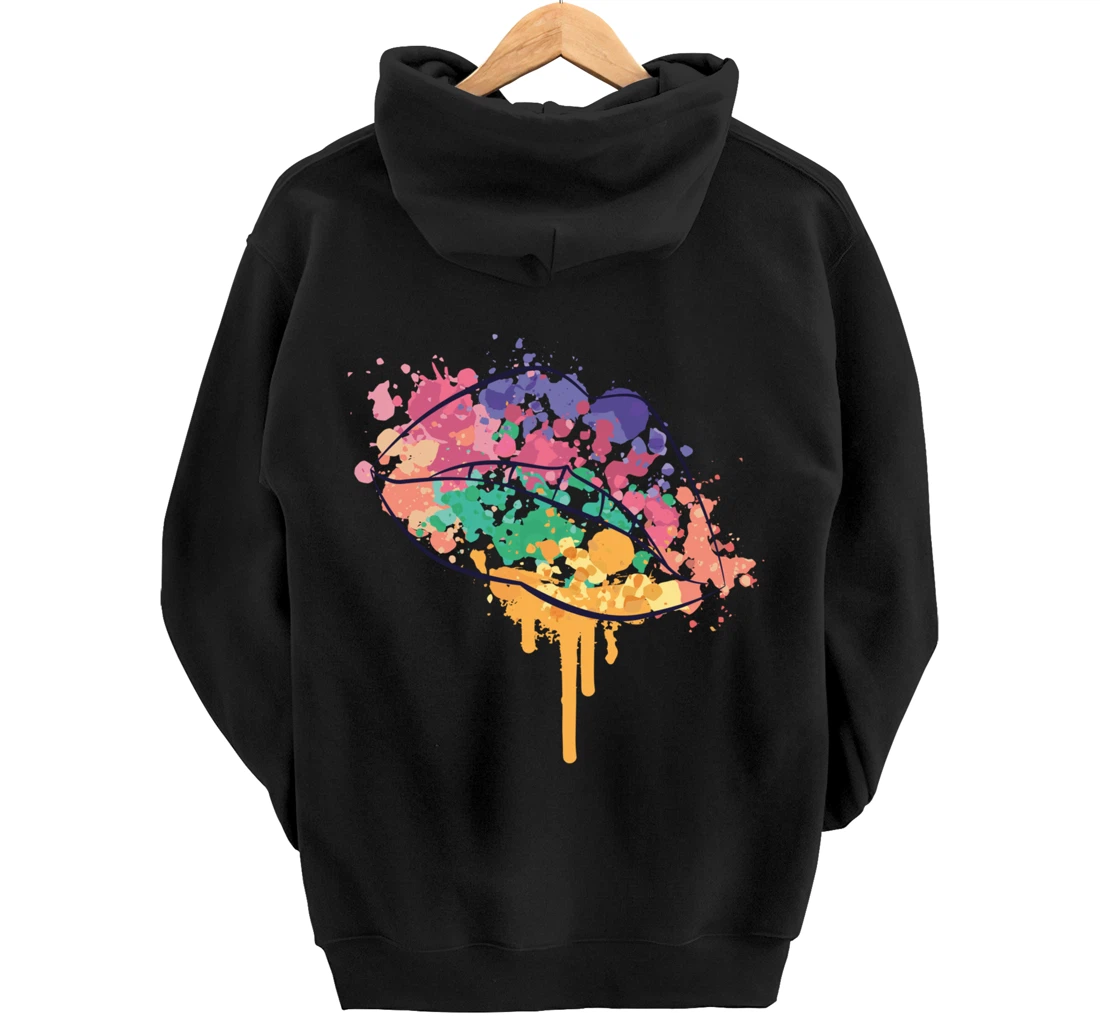 Mouth With Watercolor Stains Lips Watercolor Sunset Pullover Hoodie
