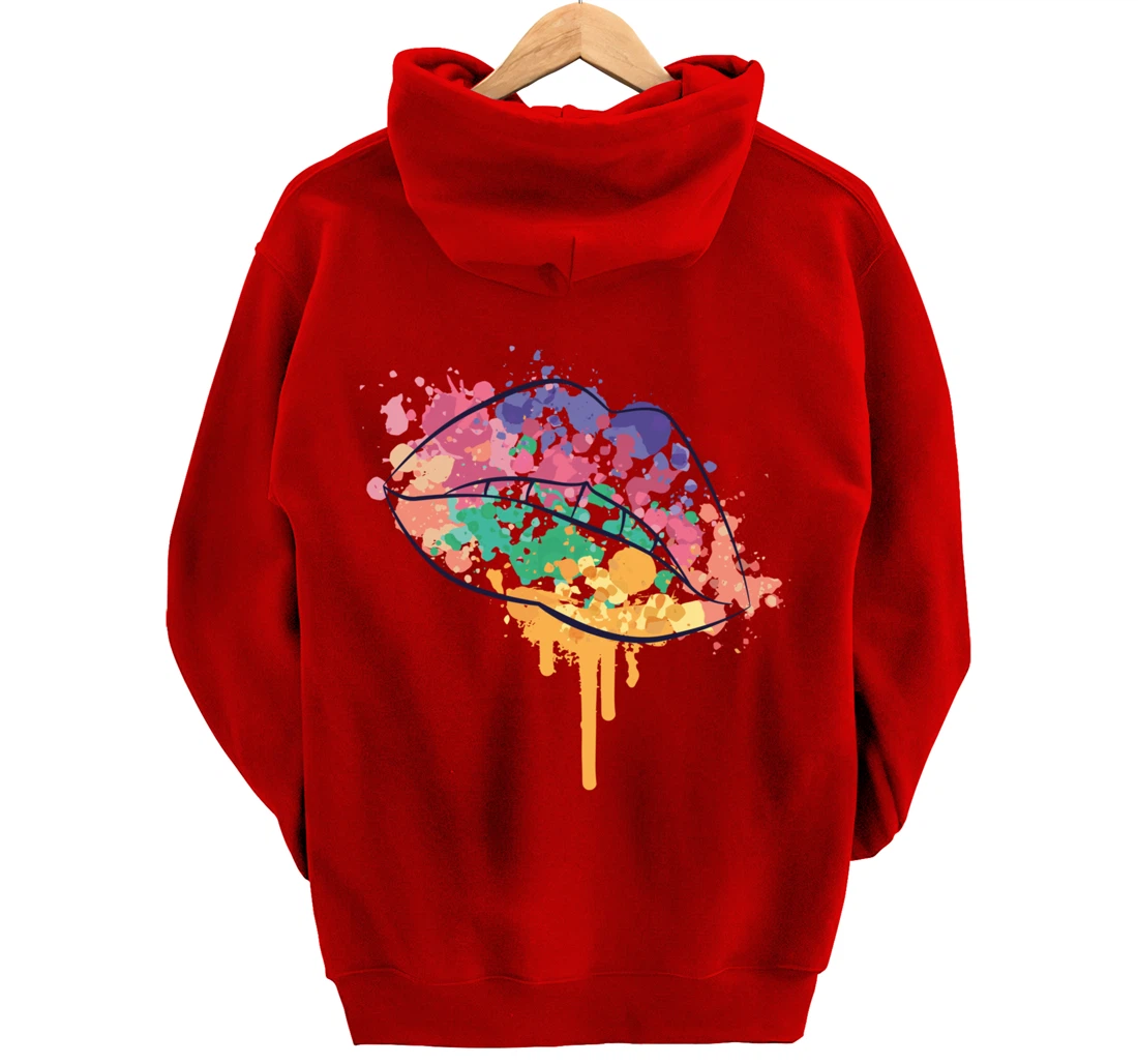 Mouth With Watercolor Stains Lips Watercolor Sunset Pullover Hoodie