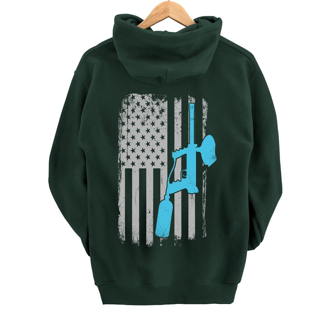 Paintballer - Vintage American Flag Paintball Player Pullover Hoodie