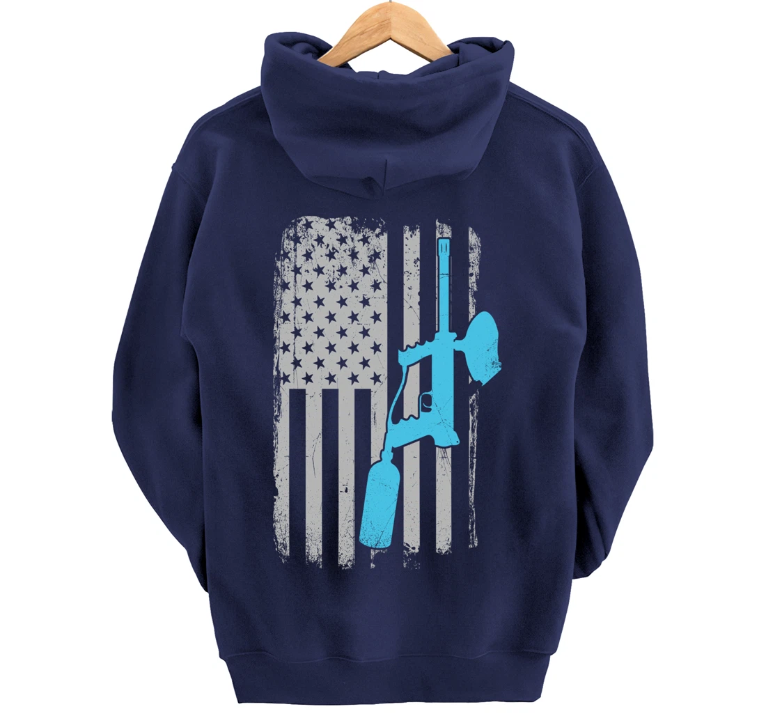 Paintballer - Vintage American Flag Paintball Player Pullover Hoodie