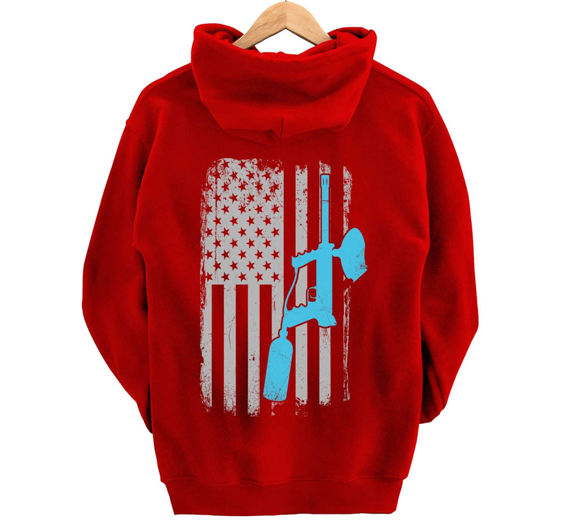 Paintballer - Vintage American Flag Paintball Player Pullover Hoodie