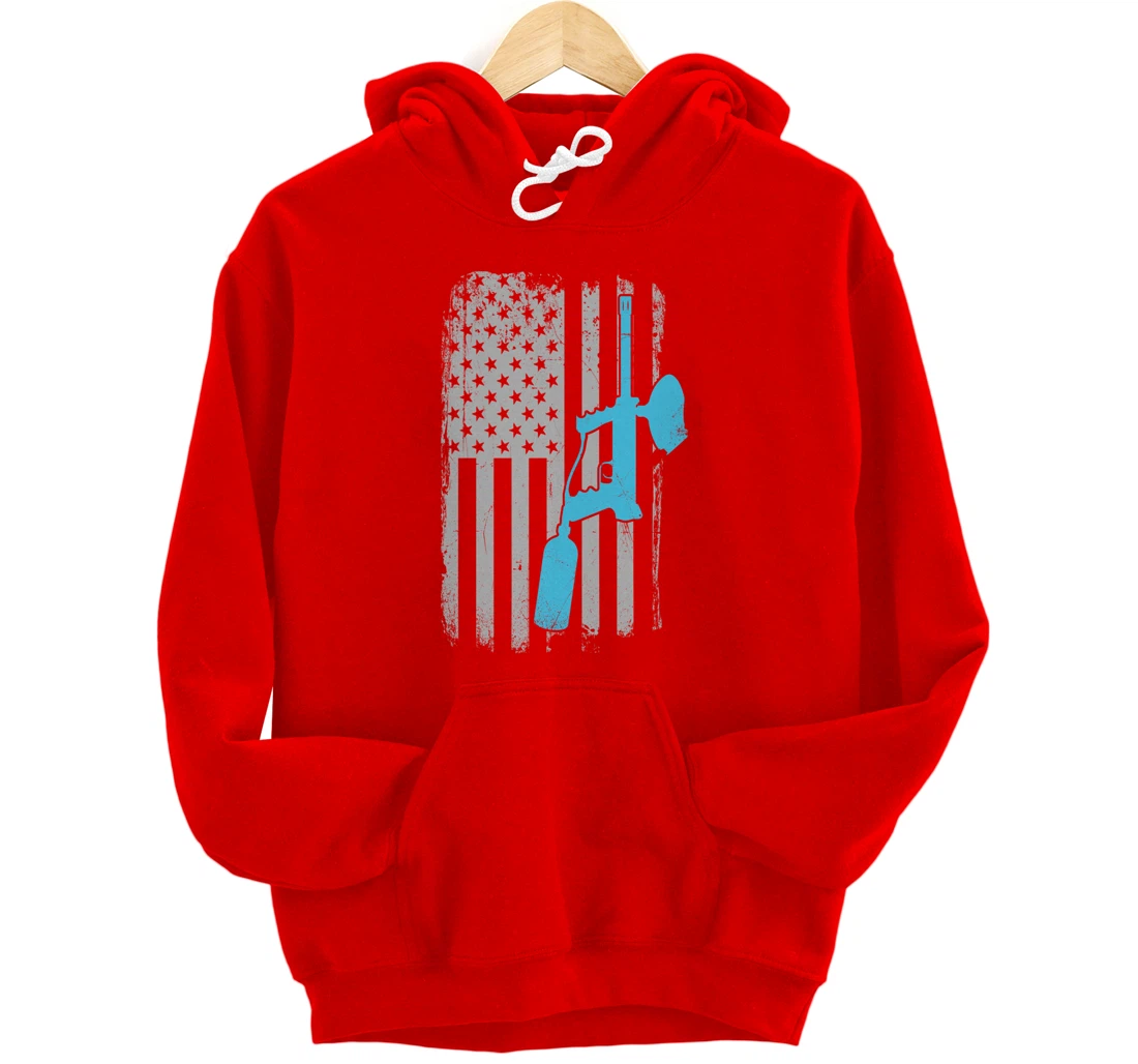 Paintballer - Vintage American Flag Paintball Player Pullover Hoodie