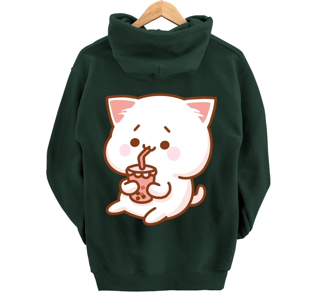 Kawaii Funny Japan Cat Boba Tea Japanese Anime Cat Pullover Hoodie