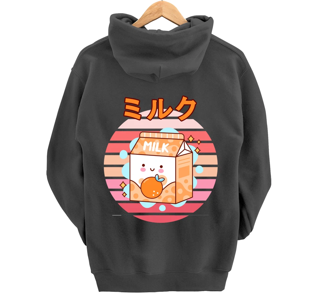 Cute Retro 90s Japanese Kawaii Orange Milk Shake Carton Pullover Hoodie