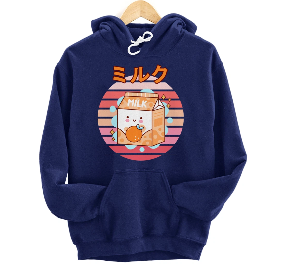 Cute Retro 90s Japanese Kawaii Orange Milk Shake Carton Pullover Hoodie