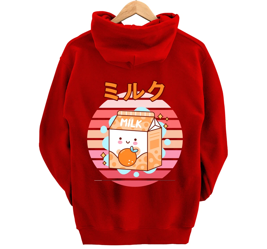Cute Retro 90s Japanese Kawaii Orange Milk Shake Carton Pullover Hoodie