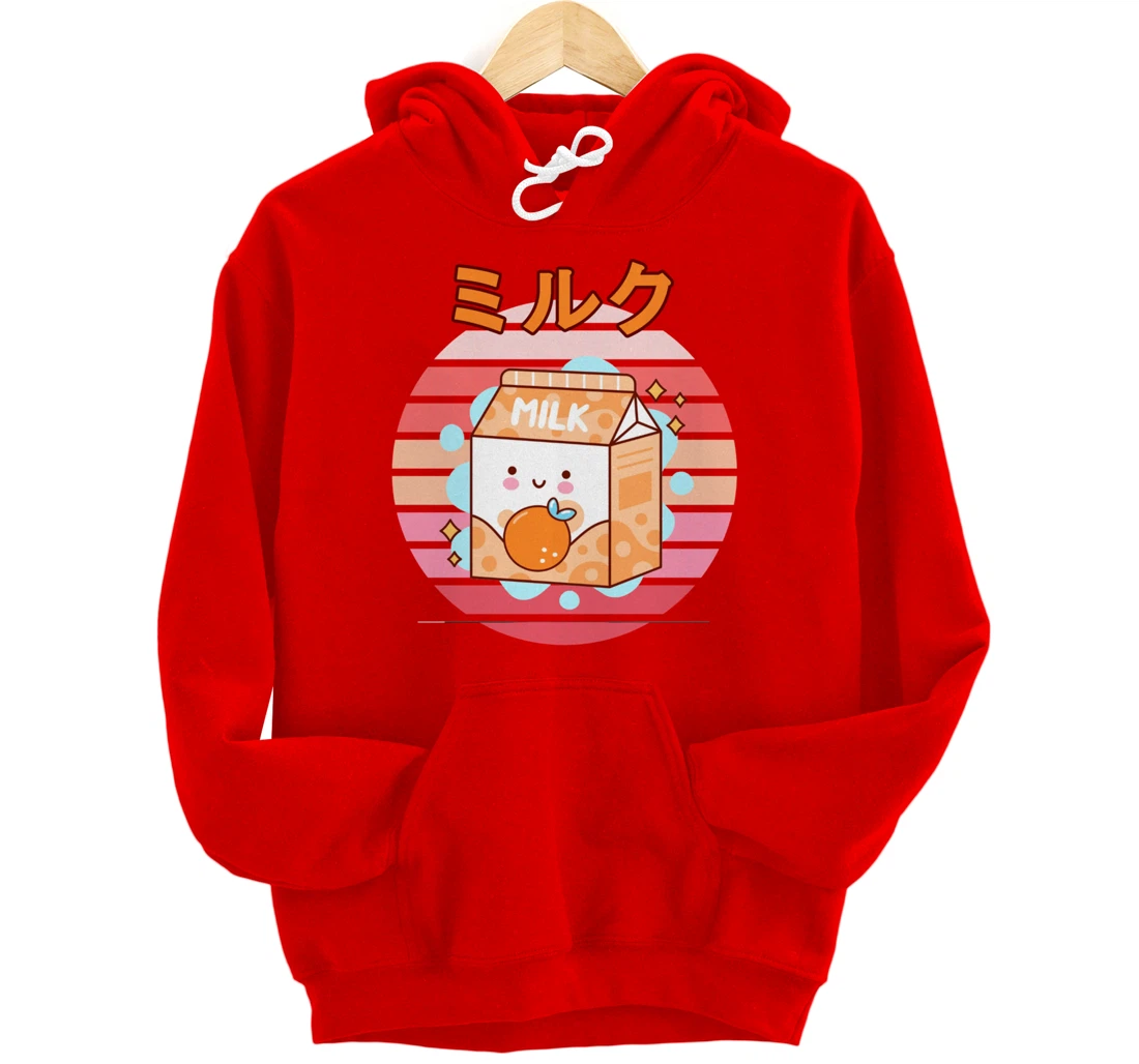 Cute Retro 90s Japanese Kawaii Orange Milk Shake Carton Pullover Hoodie