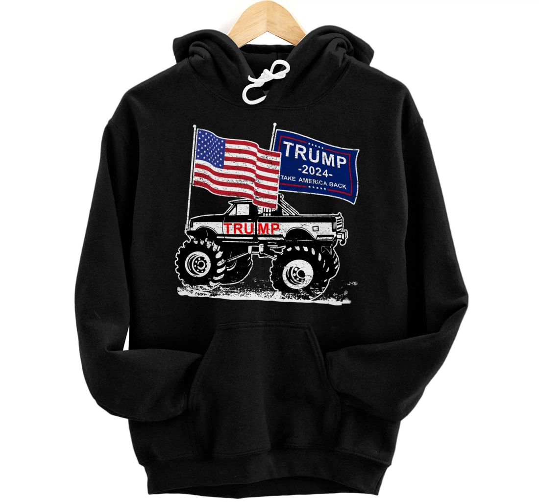 Trump Monster Truck Rally, Trump Flag, Trump 2024 Pullover Hoodie