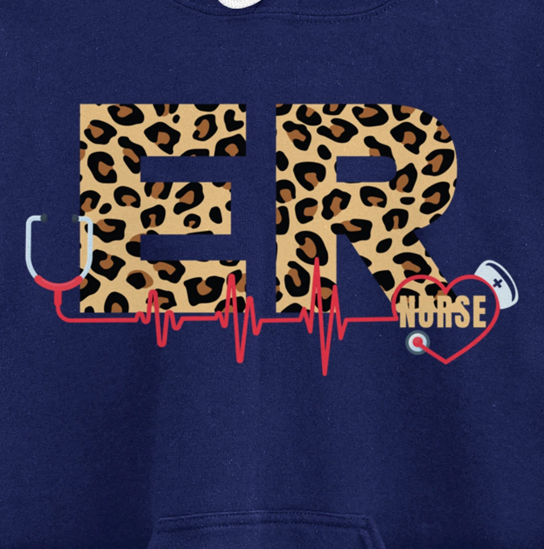 Funny Nursing Lover Leopard Graphic Women and Girls ER Nurse Pullover Hoodie
