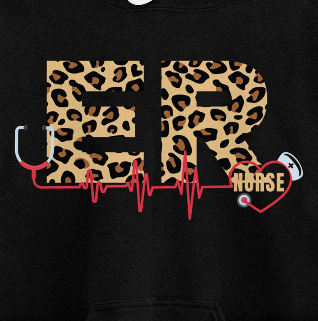Funny Nursing Lover Leopard Graphic Women and Girls ER Nurse Pullover Hoodie
