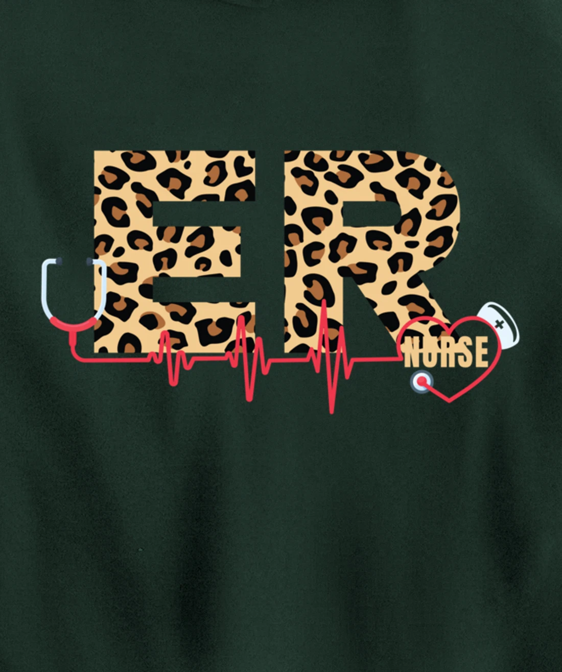 Funny Nursing Lover Leopard Graphic Women and Girls ER Nurse Pullover Hoodie