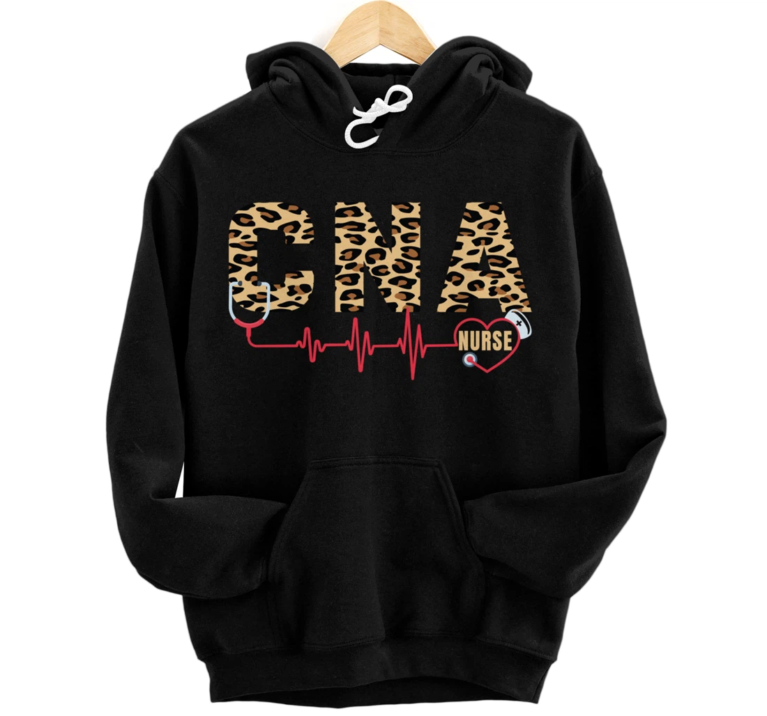 Funny Leopard Nursing Lover Graphic Women Girls CNA Nurse Pullover Hoodie