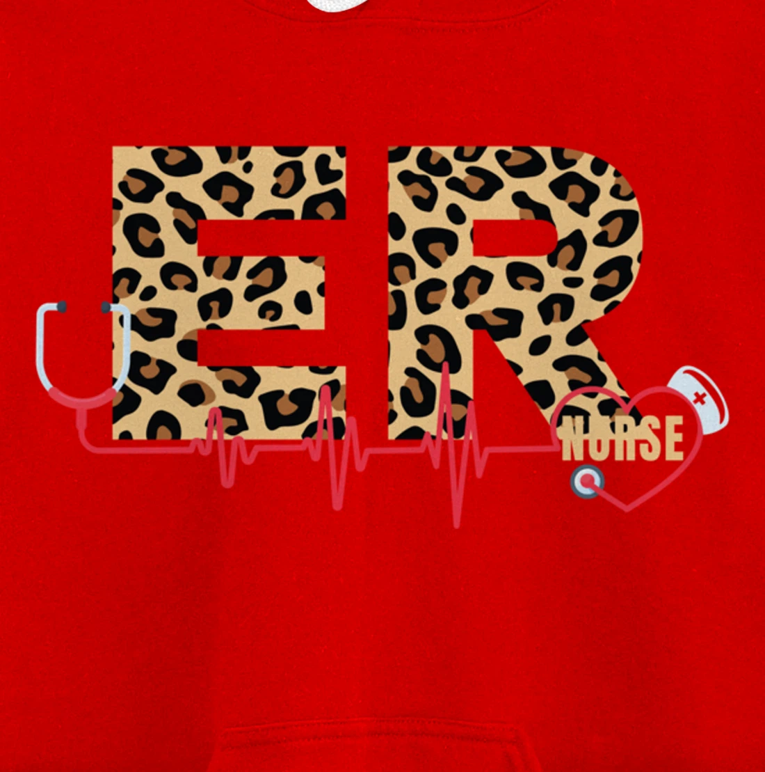 Funny Nursing Lover Leopard Graphic Women and Girls ER Nurse Pullover Hoodie