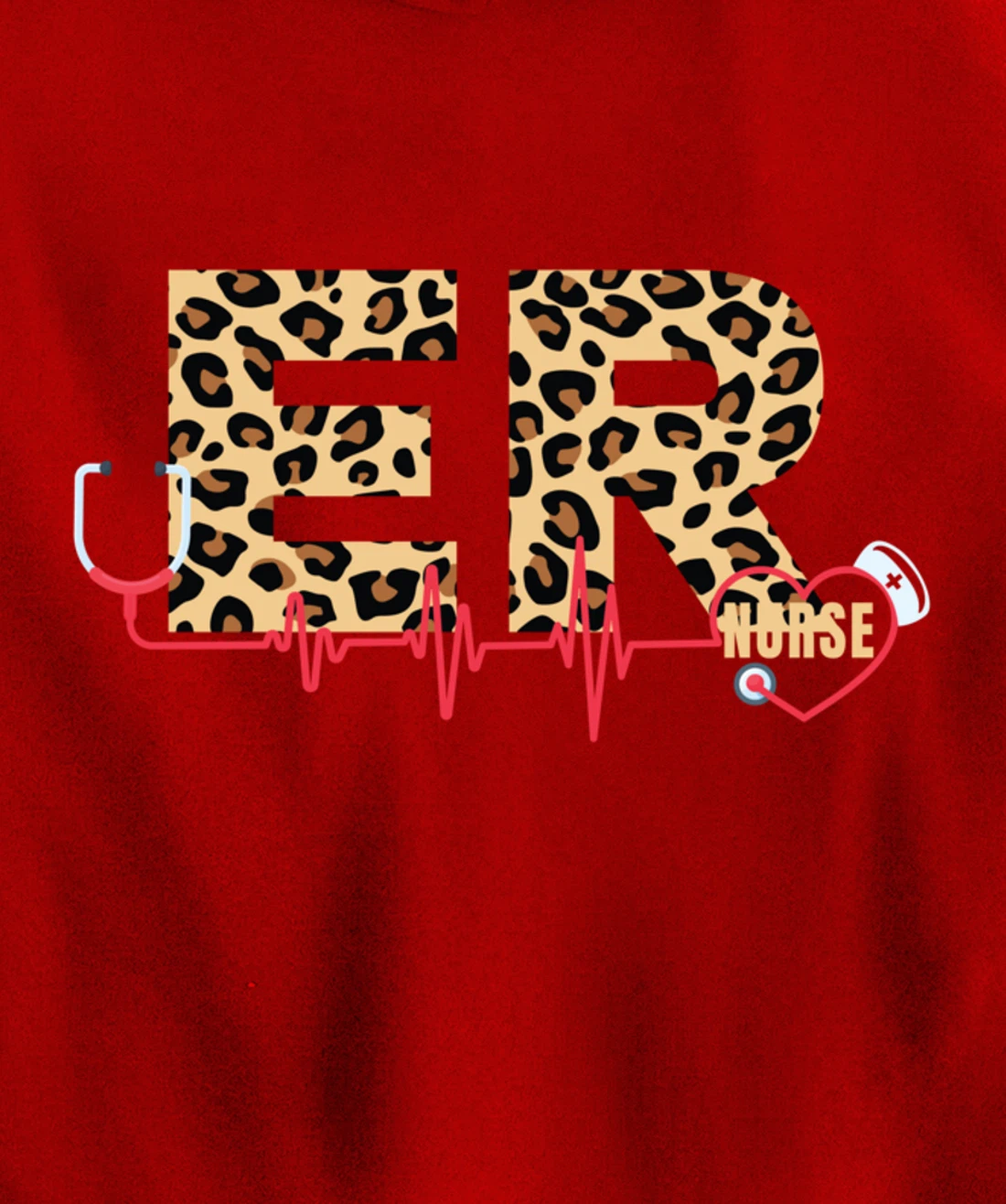 Funny Nursing Lover Leopard Graphic Women and Girls ER Nurse Pullover Hoodie