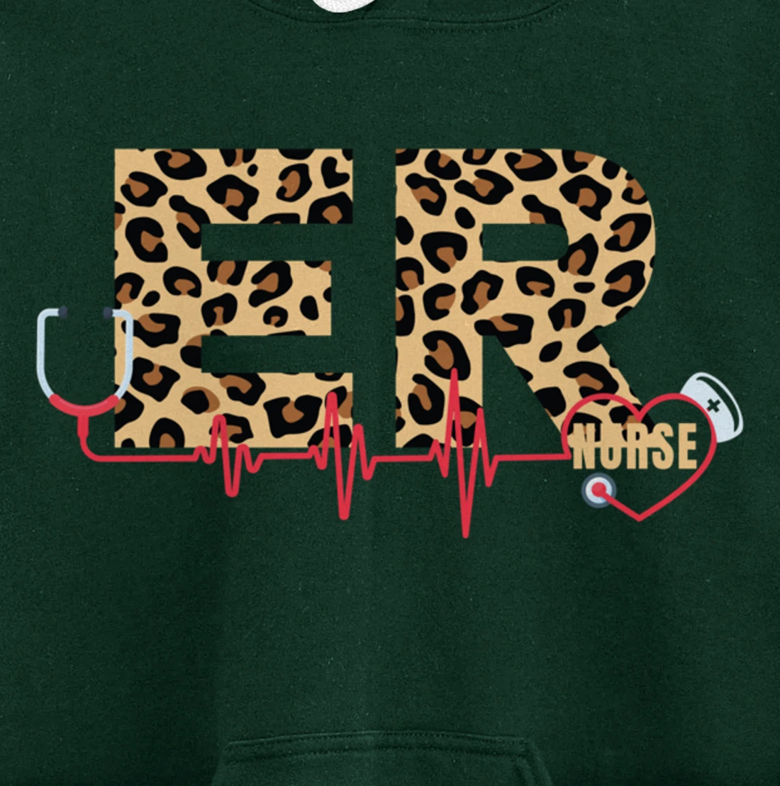Funny Nursing Lover Leopard Graphic Women and Girls ER Nurse Pullover Hoodie