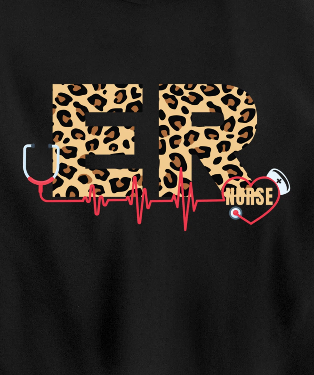 Funny Nursing Lover Leopard Graphic Women and Girls ER Nurse Pullover Hoodie