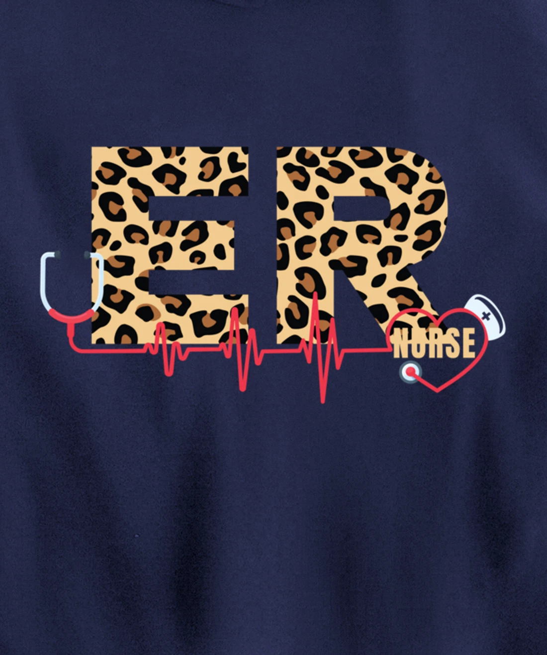 Funny Nursing Lover Leopard Graphic Women and Girls ER Nurse Pullover Hoodie