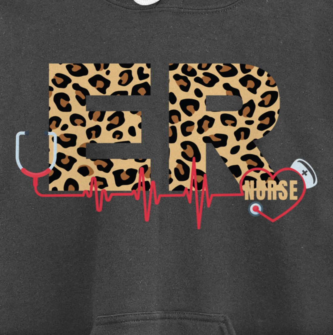 Funny Nursing Lover Leopard Graphic Women and Girls ER Nurse Pullover Hoodie