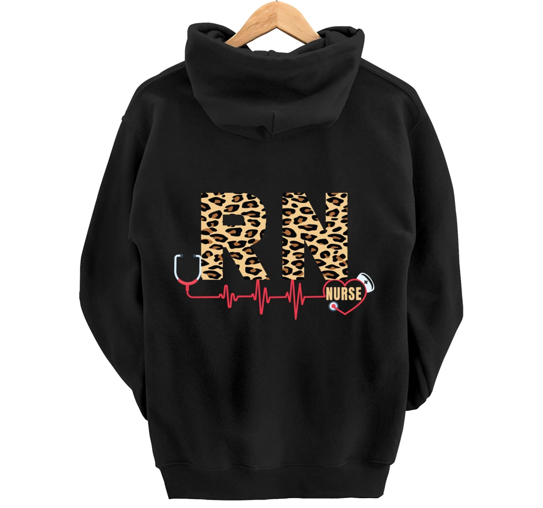 Funny Leopard Nursing Lover Graphic for Women Girls RN Nurse Pullover Hoodie