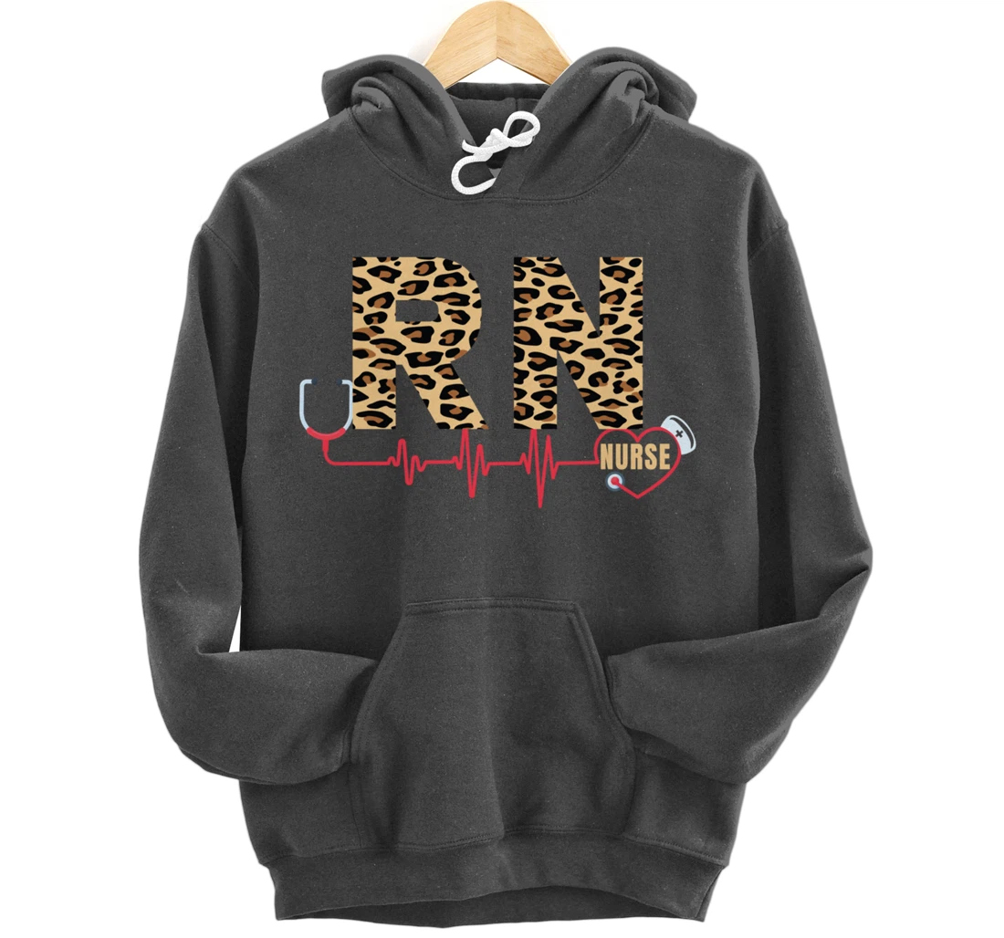 Funny Leopard Nursing Lover Graphic for Women Girls RN Nurse Pullover Hoodie