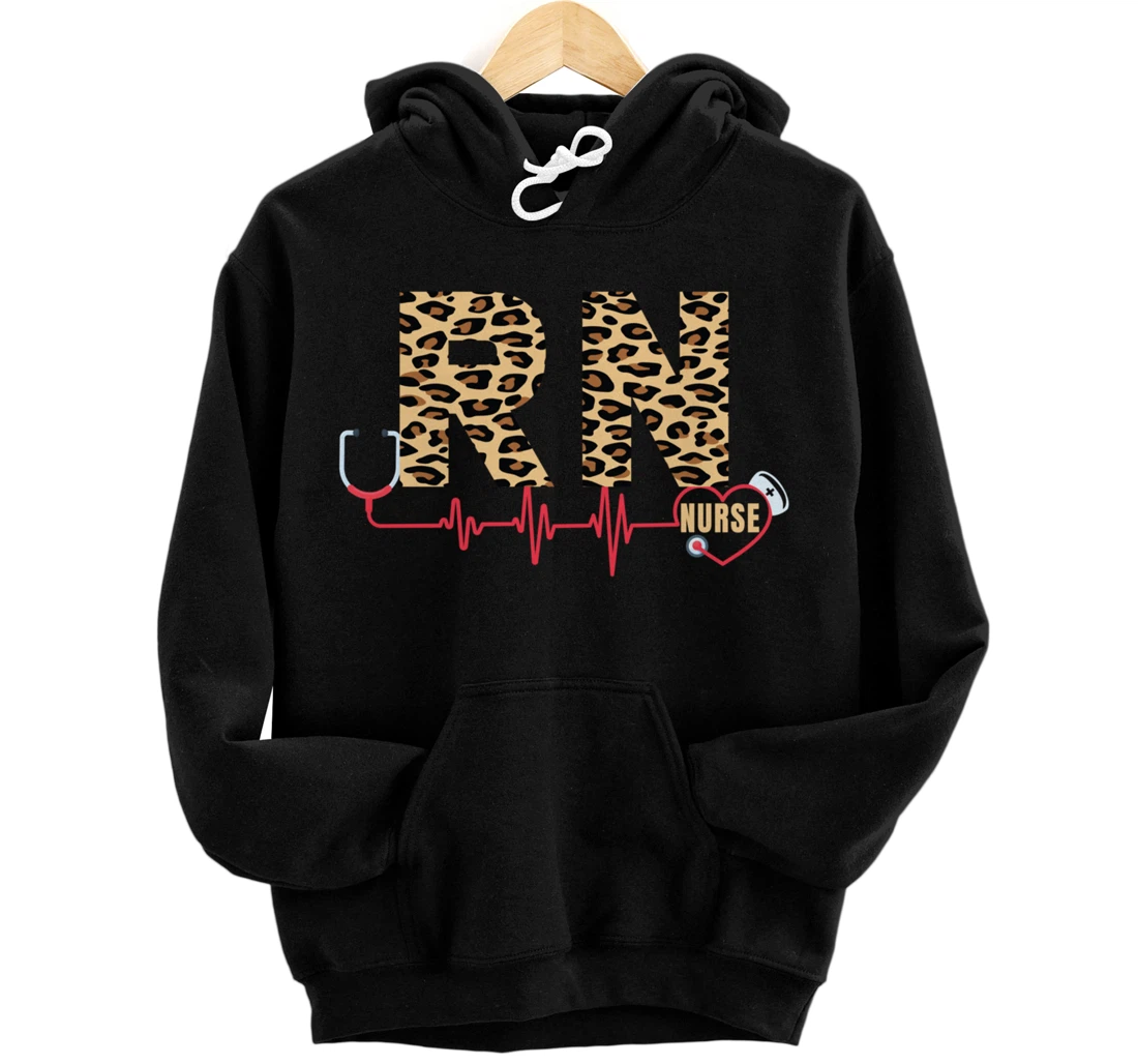 Funny Leopard Nursing Lover Graphic for Women Girls RN Nurse Pullover Hoodie