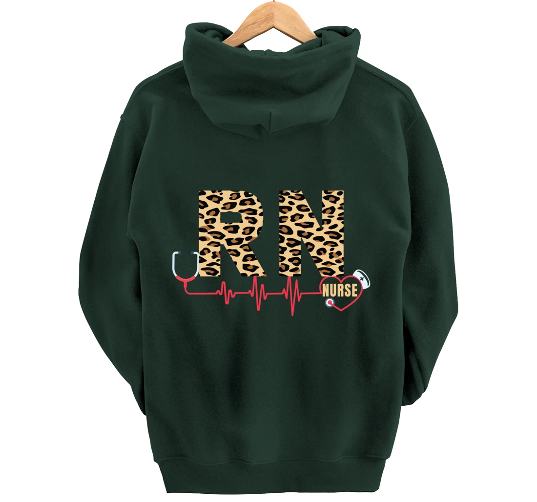 Funny Leopard Nursing Lover Graphic for Women Girls RN Nurse Pullover Hoodie