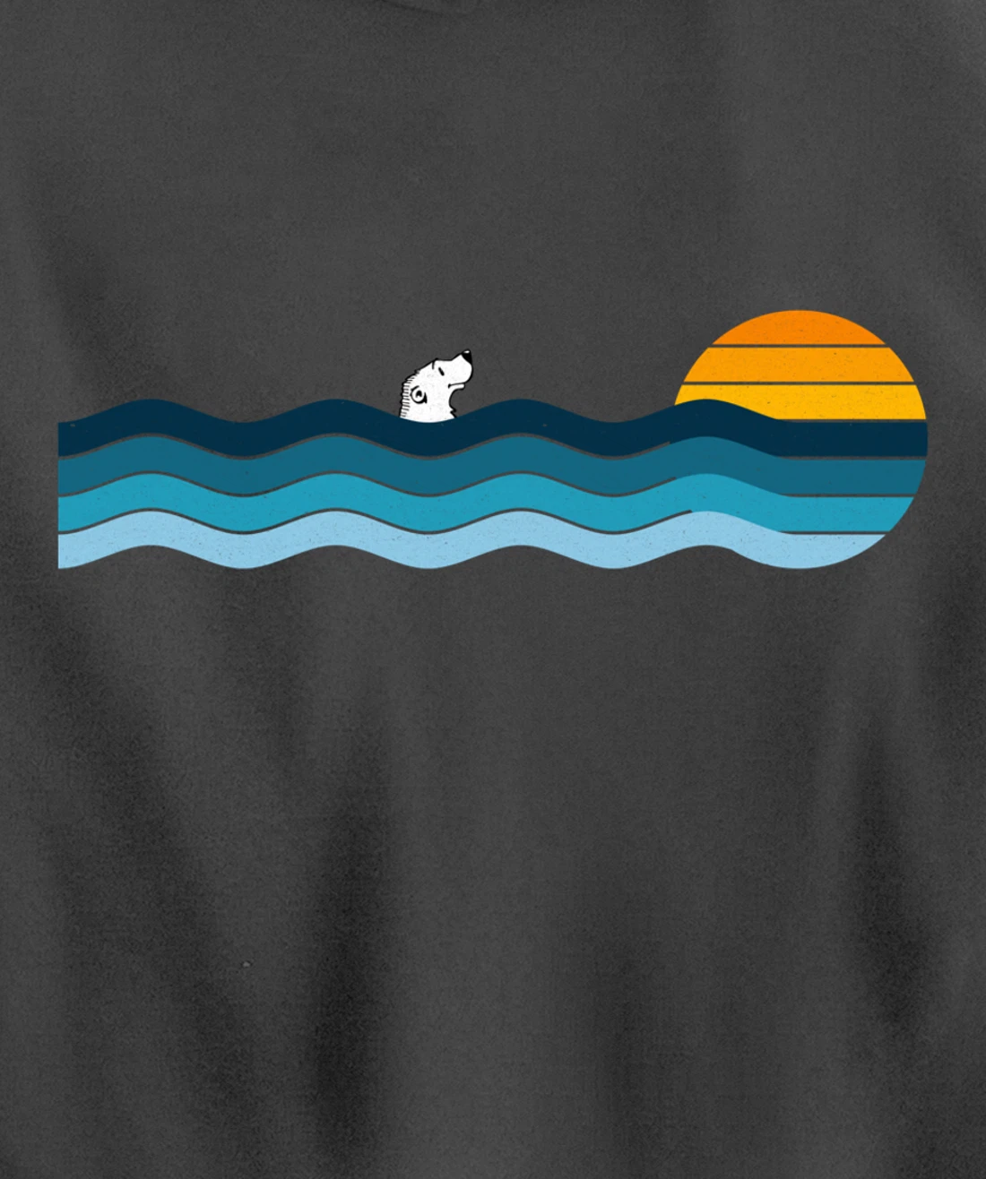 Polar Bear Alone In The Ocean - Vintage Retro Sunset Pullover Hoodie