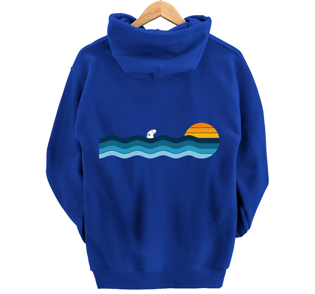 Polar Bear Alone In The Ocean - Vintage Retro Sunset Pullover Hoodie