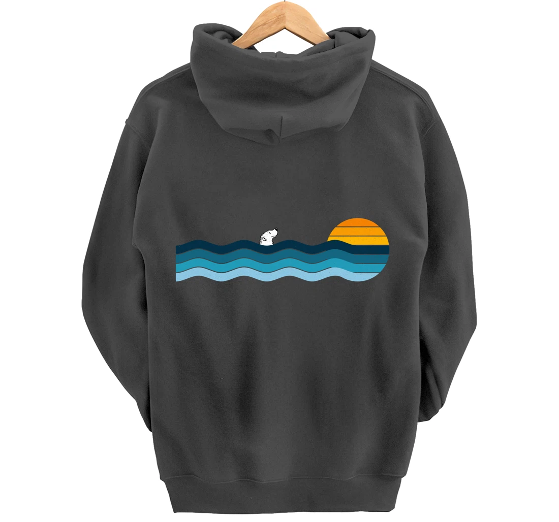 Polar Bear Alone In The Ocean - Vintage Retro Sunset Pullover Hoodie