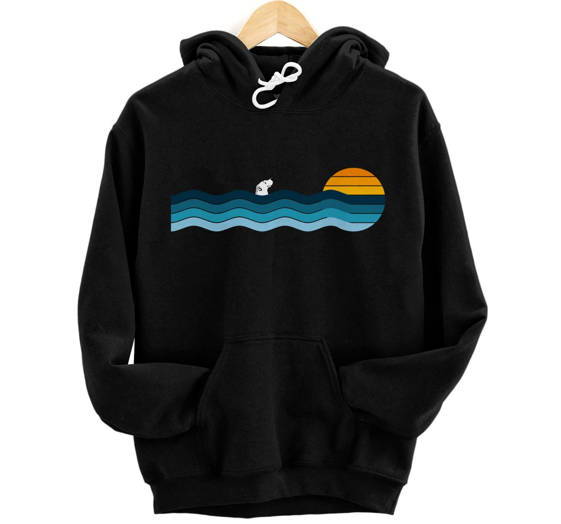 Polar Bear Alone In The Ocean - Vintage Retro Sunset Pullover Hoodie